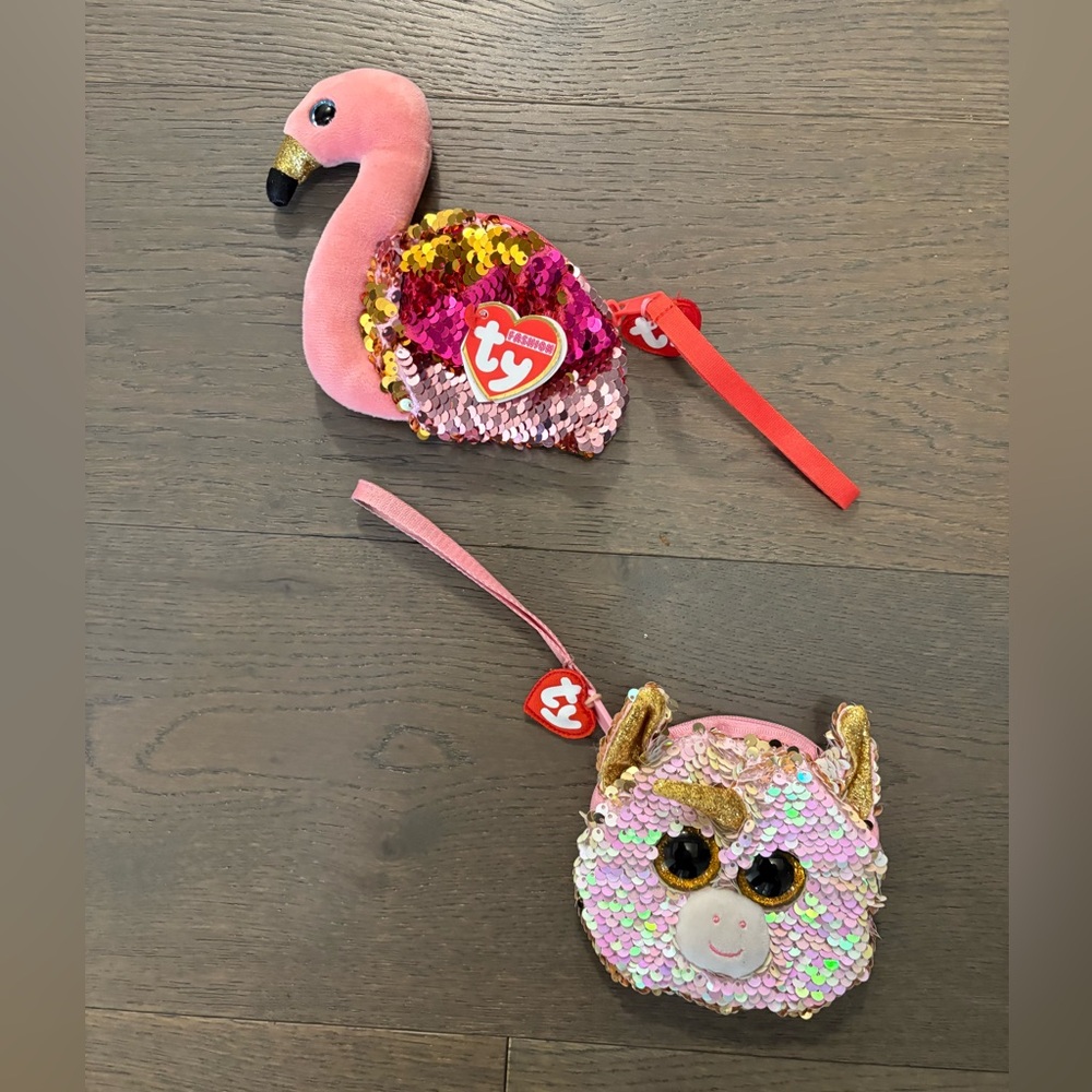 Beanie babies pink flamingo & unicorn kids wallets NWT